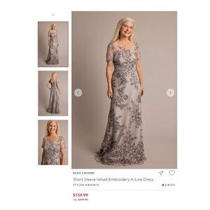 Oleg Cassini Velvet Embroidery A-Line Dress - Grey - Size 16W